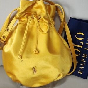 Ralph Lauren The Pony Pouch Drawstring Purse Yellow Pony Embossed, Dust Bag $498